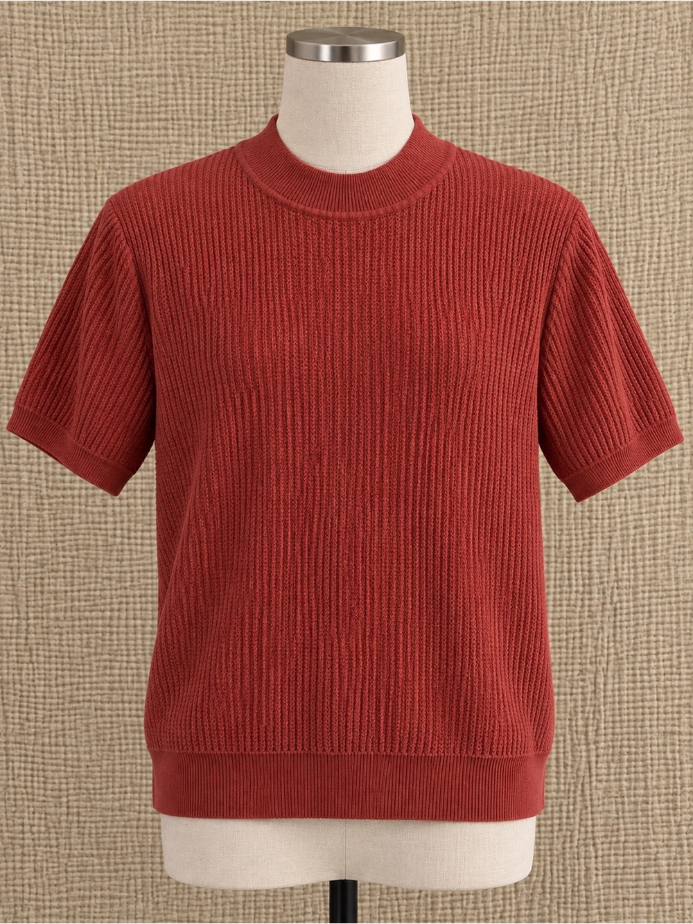 2 Men's Short-Sleeve Crewneck Sweater in Rust Red